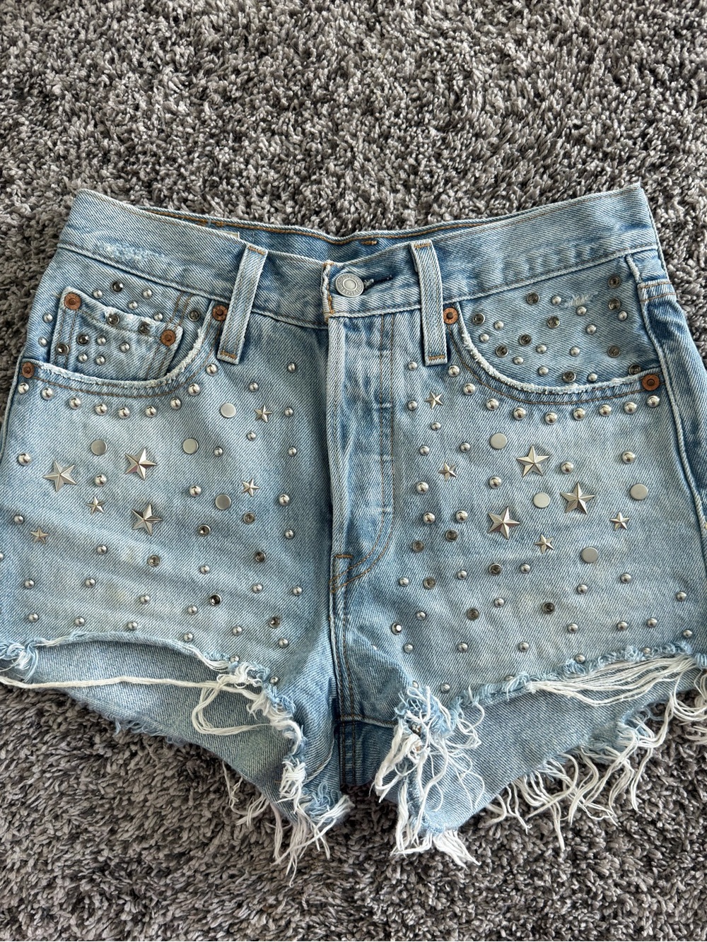 Levi's Light Blue Star & Stud Embellished Denim Shorts